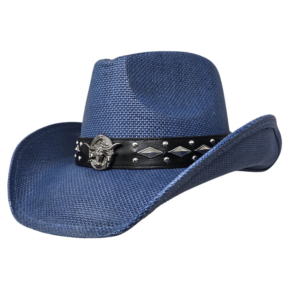 Boho Stone Beaded Band Western Straw Cowboy Fedora Hat